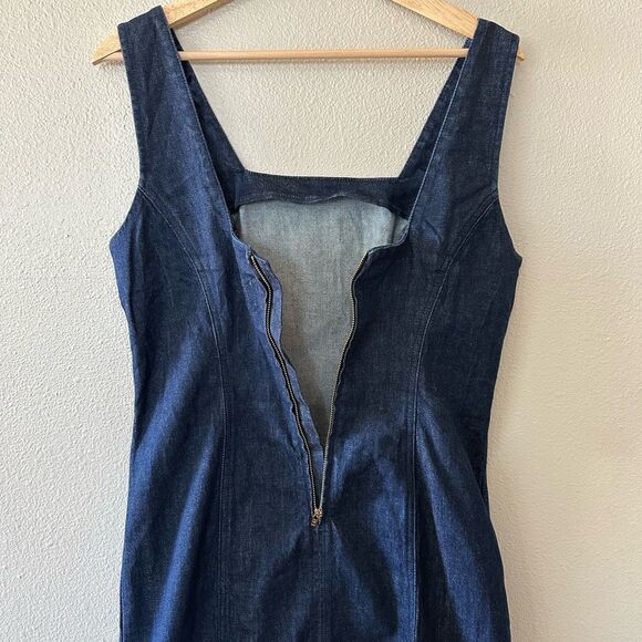 J Crew Denim Midi Tank Sheath Dress Dark Wash Size 6 - Picture 7 of 8
